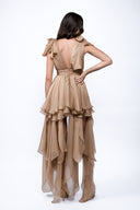 Rochie nude cu esarfe asimetrice