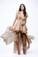 Rochie nude cu esarfe asimetrice