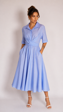 Rochie midi din bumbac cu matase si dungi fine
