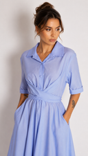 Rochie midi din bumbac cu matase si dungi fine