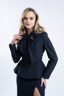 Sacou cu esarfe si talie structurata Navy Stripe
