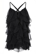 Rochie mini Lucky Black cu volane din amestec de matase