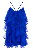 Rochie mini Lucky Blue cu volane din amestec de matase
