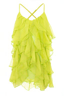 Rochie mini Lucky Lime cu volane din amestec de matase