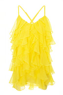 Rochie mini Lucky Yellow cu volane din amestec de matase