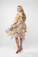 Rochie camasa cu volane asimetrice din voal de matase Yellow