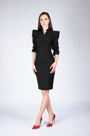 Rochie cambrata cu umeri structurati si detalii tip corset black