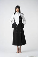 Sarafan negru midi cu buzunare laterale cu design feminin, croiala moderna si detalii statement Monarh Design