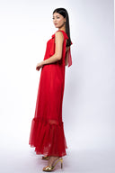 Rochie lunga vaporoasa din matase cu esarfe Red