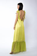 Rochie lunga vaporoasa din matase cu esarfe Lime
