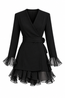 Rochie sacou cu volane din matase si cordon in talie