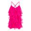 Rochie scurtă din mătase cu volane fuchsia