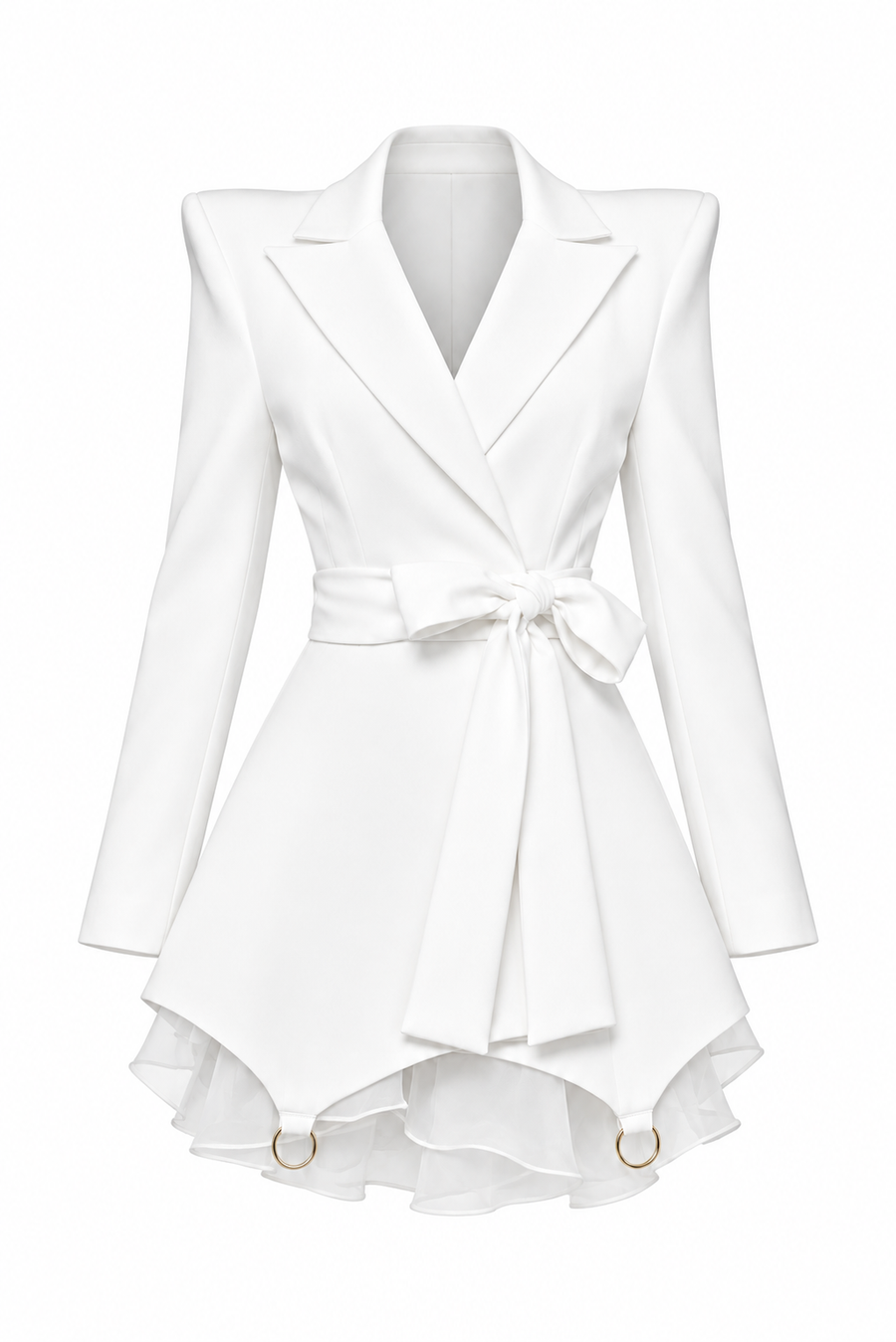 Rochie sacou cu volan din matase si semi-portjartier White
