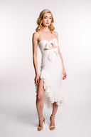 Rochie din in asimetrica cu prindere la bust