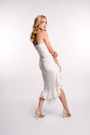 Rochie din in asimetrica cu prindere la bust
