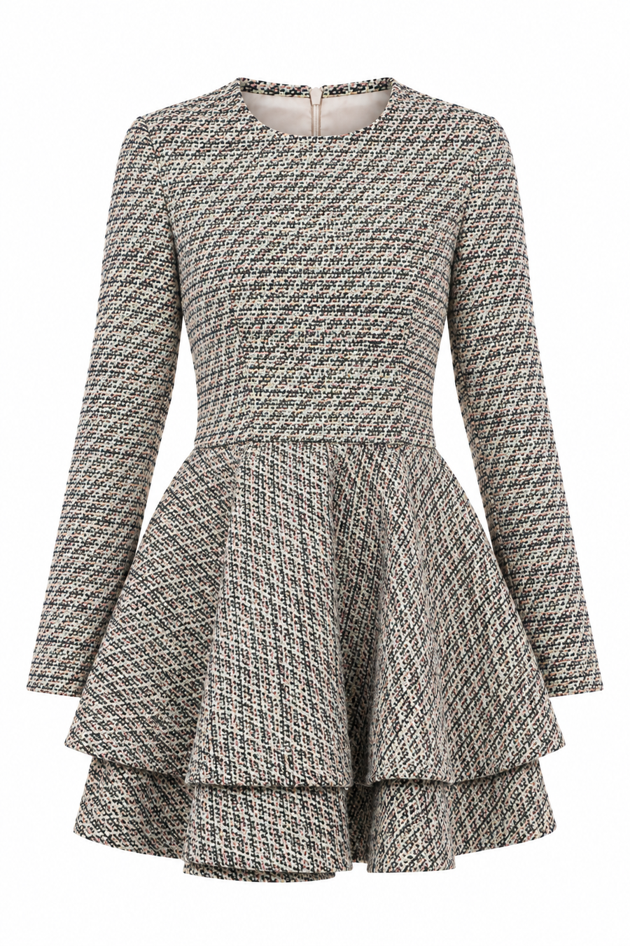 Rochie din tweed cu volane suprapuse