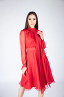 Rochie midi din voal de matase cu esarfe