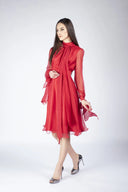 Rochie midi din voal de matase cu esarfe