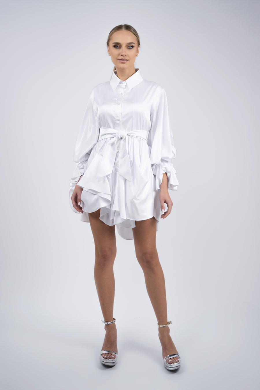 Rochie mini peliculizata cu fusta asimetrica
