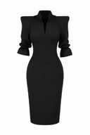 Rochie cambrata cu umeri structurati si detalii tip corset black