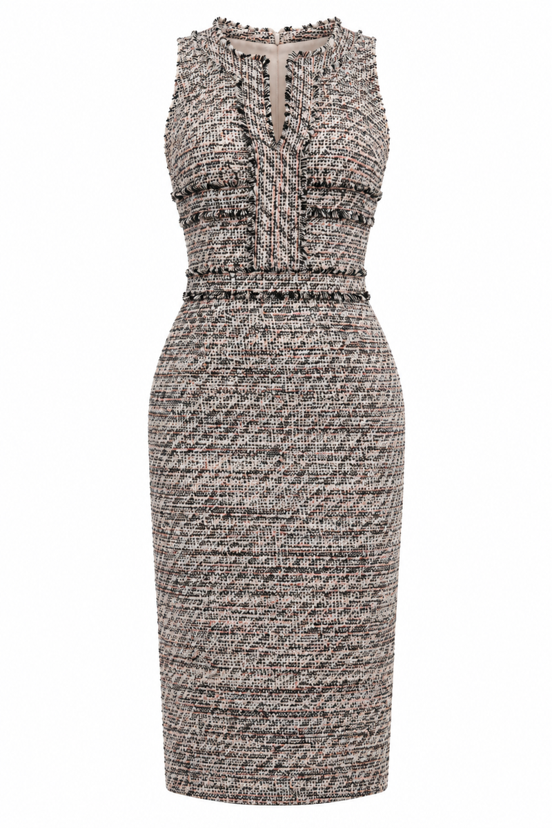 Rochie midi din tweed cu guler inalt