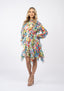 Rochie scurta din matase cu imprimeu floral si volane ample