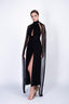 Rochie lunga cu slit si esarfe tip capa