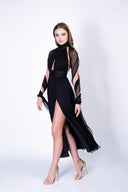 Midi dress with slit and cape-like scarves