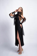Midi dress with slit and cape-like scarves