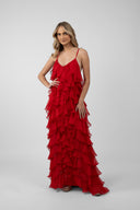 Rochie maxi cu volane din amestec de matase Lucky Red