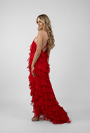 Rochie maxi cu volane din amestec de matase Lucky Red