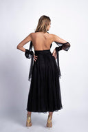 Midi dress with slit and cape-like scarves