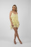 Rochie Lucky scurta din matase cu volane ample Yellow print