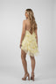 Rochie Lucky scurta din matase cu volane ample Yellow print