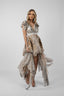 Rochie scurta cu imprimeu exotic si esarfe