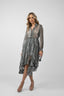 Rochie midi cu imprimeu  si nasturi decorativi