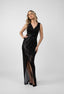Rochie lunga din paiete negre cu slit frontal