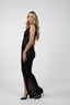 Rochie lunga din paiete negre cu slit frontal