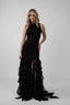 Rochie lunga neagra cu volane vaporoase