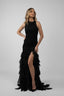 Rochie lunga neagra cu volane vaporoase