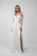 Dress with delicate ruched bodice and dropped sleeves