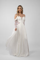 Dress with delicate ruched bodice and dropped sleeves