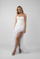 Rochie asimetrica din matase cu volane dramatice