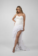 Rochie asimetrica din matase cu volane dramatice