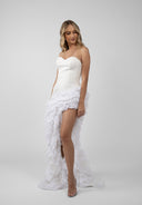 Rochie asimetrica din matase cu volane dramatice