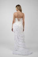 Rochie asimetrica din matase cu volane dramatice