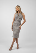 Rochie midi din tweed cu guler inalt