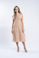 Rochie midi cu decupaje si guler inalt