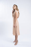 Rochie midi cu decupaje si guler inalt