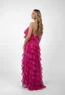 Rochie maxi cu volane din amestec de matase Lucky Fucsia